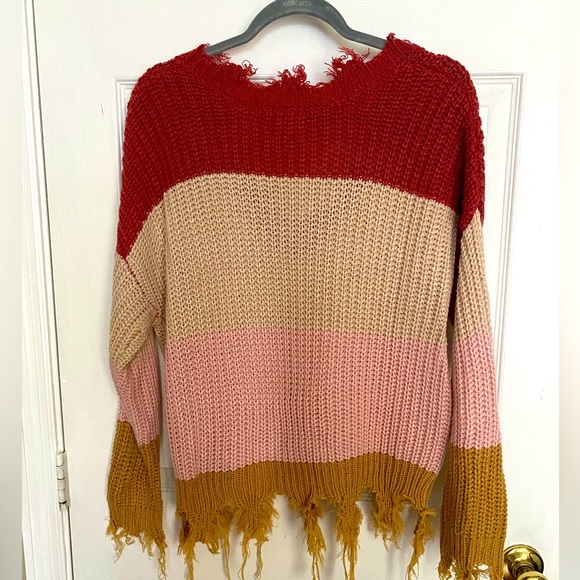 Love Tree Red and Pink V-Neck Sweater - Picture 7 of 8